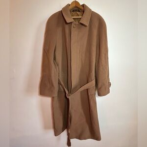 Mario Valente Mens Coat Size 44 S Beige Wool Cashmere Long Belted Overcoat Italy